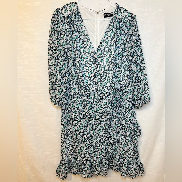 Karl Lagerfeld Paris Women's Floral Tie Ruffle Dress - Picture 3 of 13